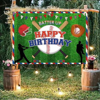 יום הולדת שמח רקע המסיבה העוגה קישוטי שולחן בייסבול נושא Sprots כובע צילום רקע תפיסת עבור אוהדים אספקה
