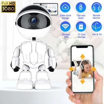 1080P רובוט מיני מצלמה 360 ° Wifi אלחוטית, מצלמות אבטחה בבית מצלמות מעקב עם ראיית לילה הקול אינטרקום פונקציה